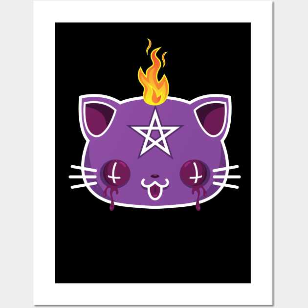 Satanic kawaii kittie cat Wall Art by Noundercult